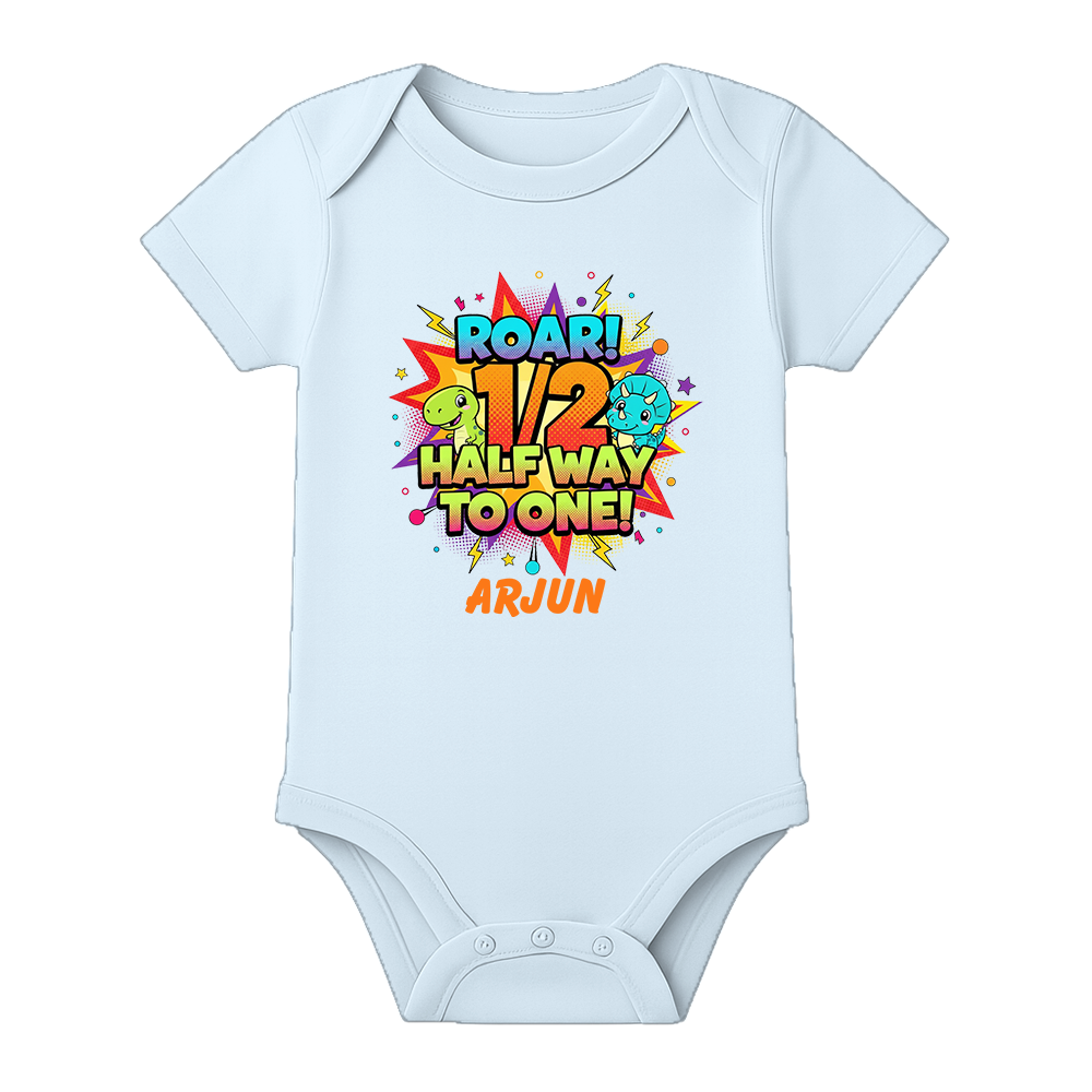 Half Birthday Baby Boy Onesie Custom Name