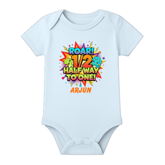 Half Birthday Baby Boy Onesie Custom Name