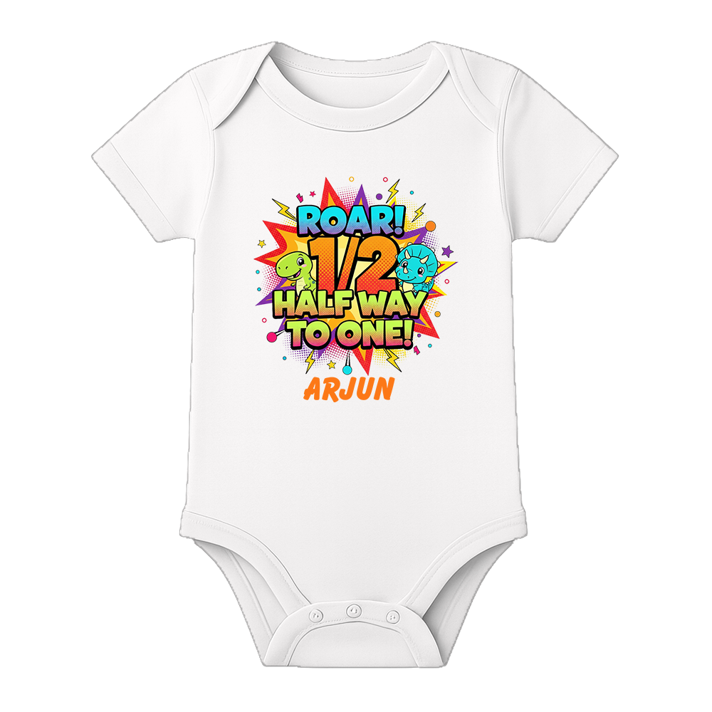 Half Birthday Baby Boy Onesie Custom Name