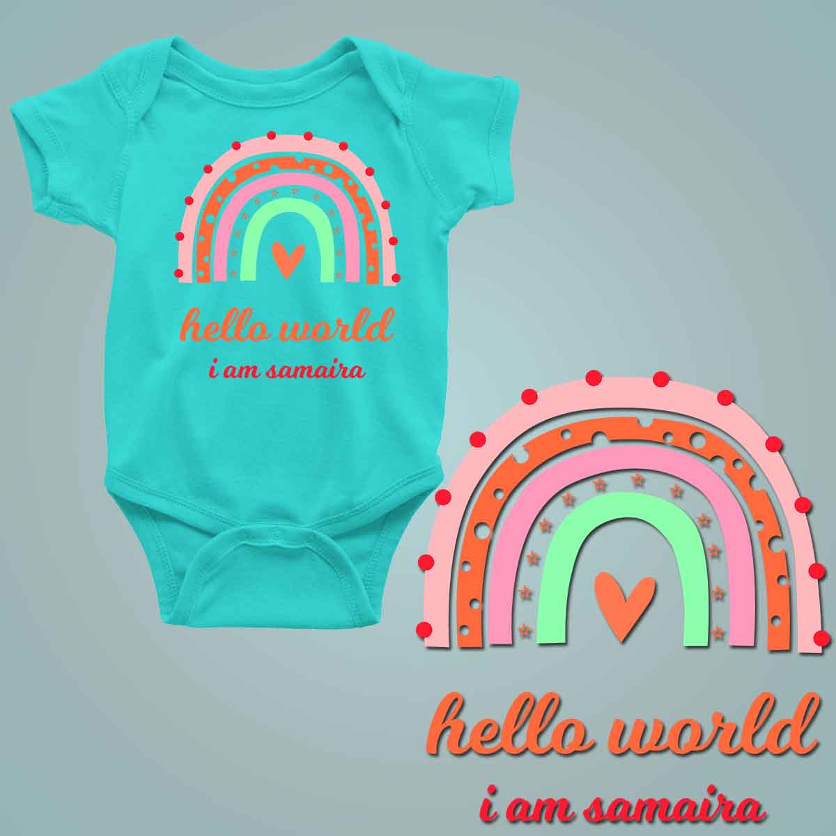 Hello World Rainbow Custom Name - New Born Baby Onesie