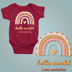 Hello World Rainbow Custom Name - New Born Baby Onesie