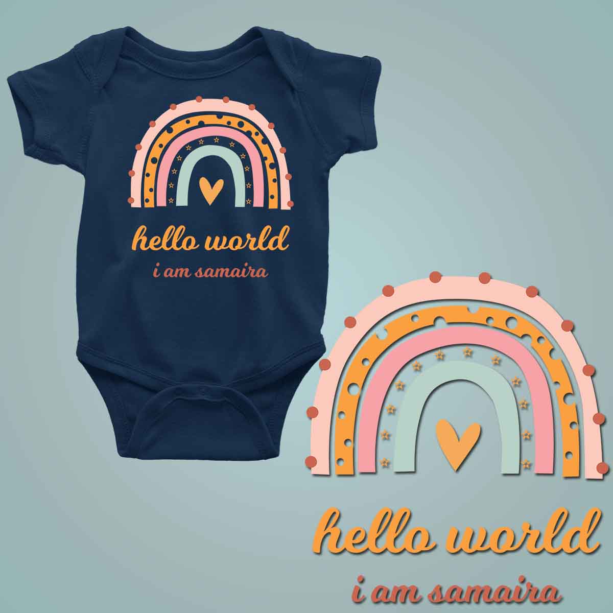 Hello World Rainbow Custom Name - New Born Baby Onesie