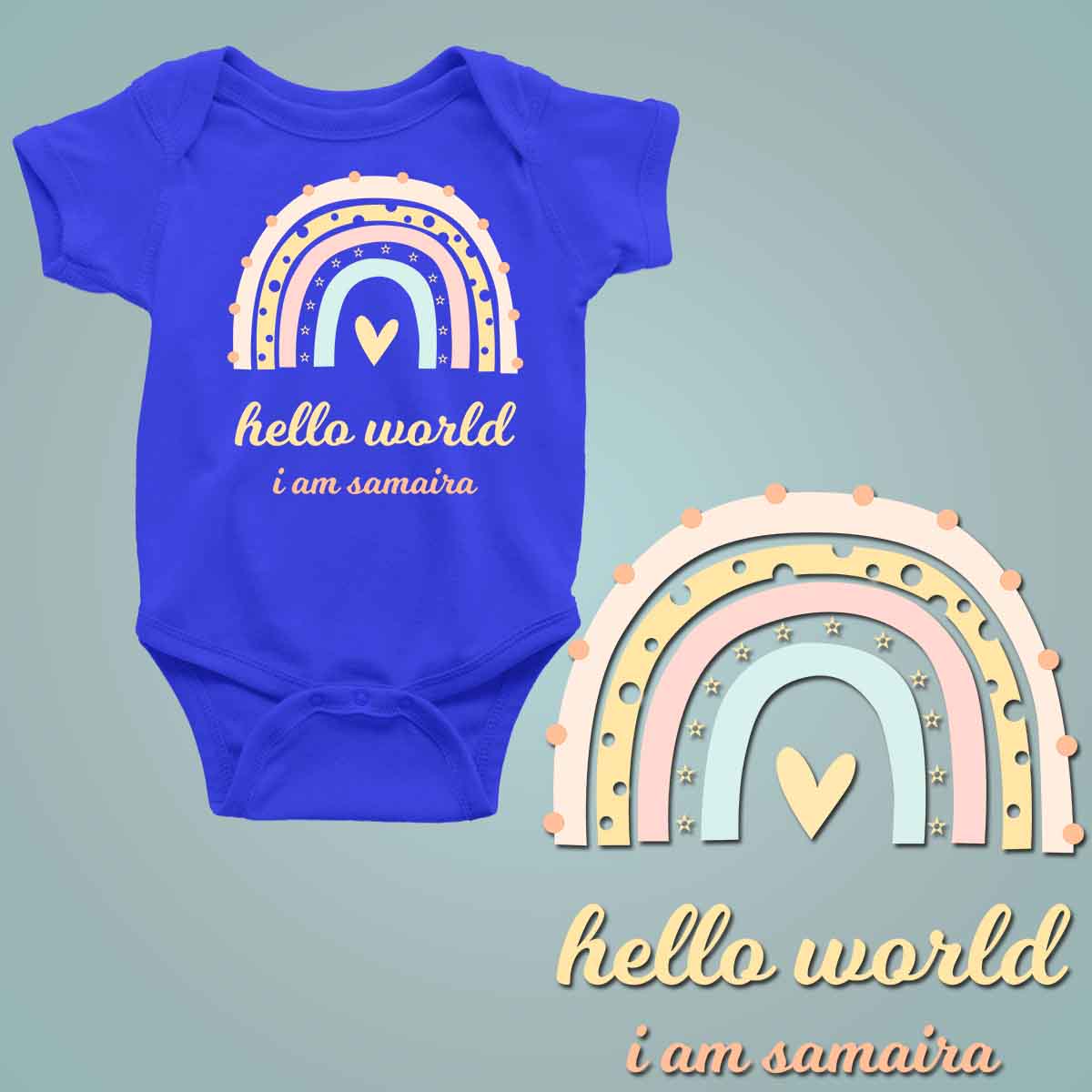 Hello World Rainbow Custom Name - New Born Baby Onesie