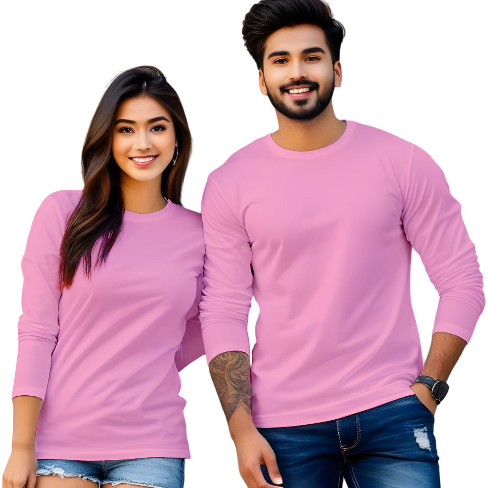 Full Sleeve Couple T Shirt-Lite pink