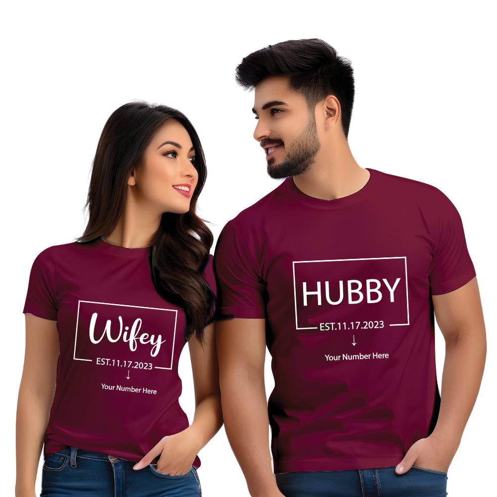 Hubby & Wifey Half Sleeve Printed Couple T-shirt
