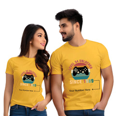 Half Sleeve Level Unlocked Print Couple T Shirt