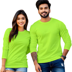 Full Sleeve Couple T Shirt-Neon Green