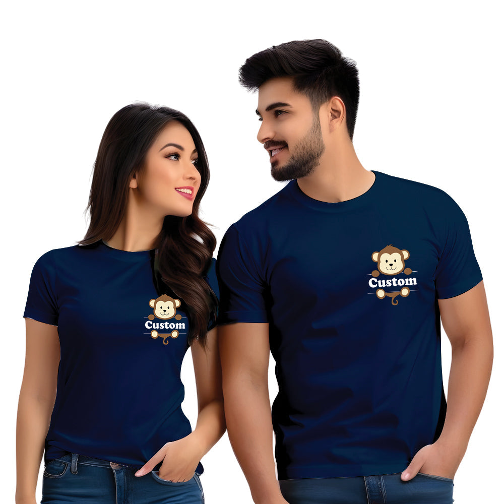 Half Sleeve Monkey Print Couple T Shirt
