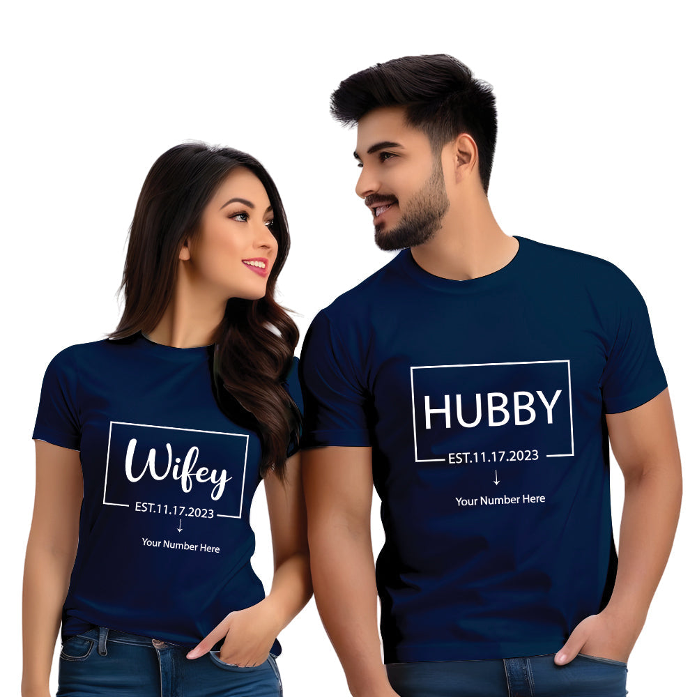 Hubby & Wifey Half Sleeve Printed Couple T-shirt