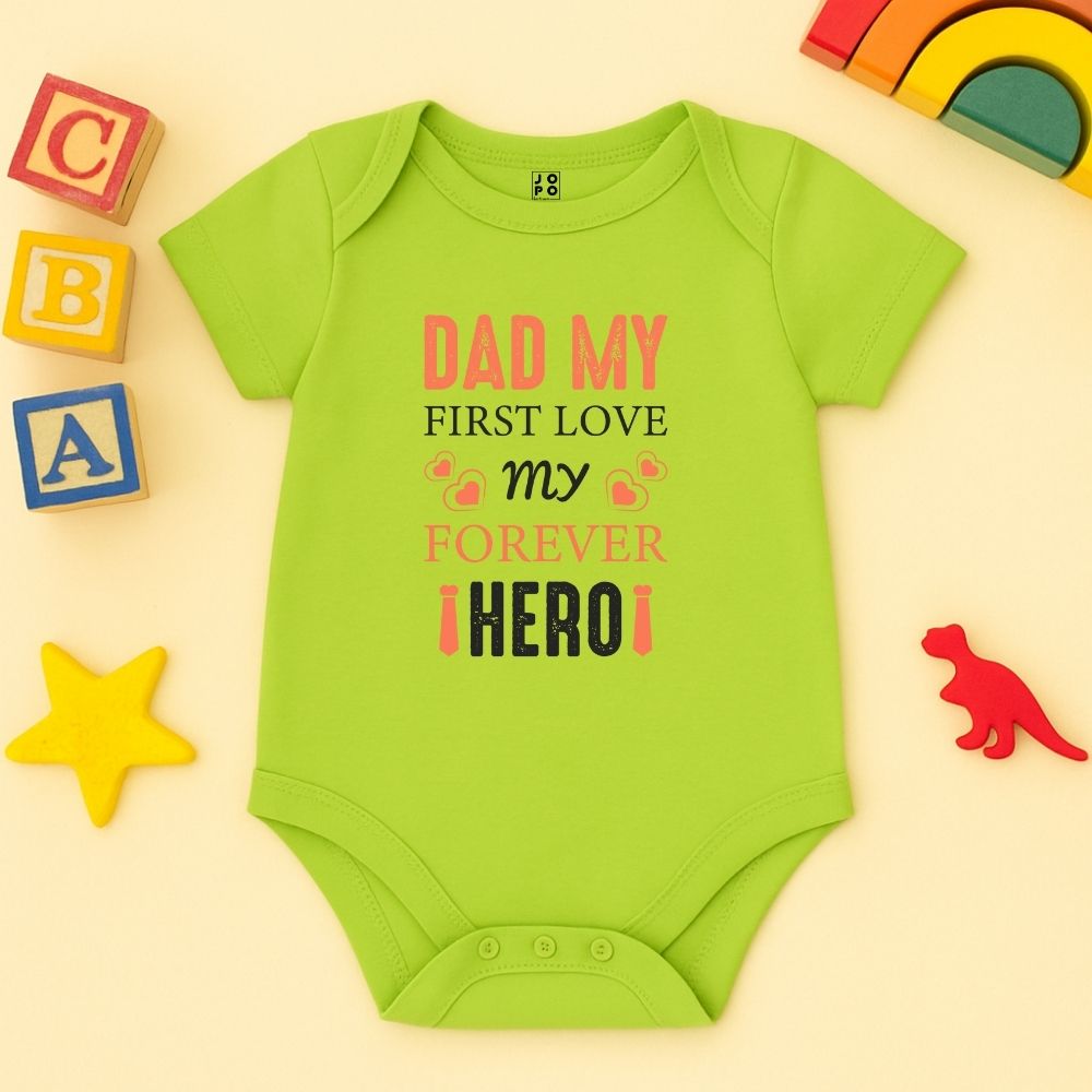 "Dad My First Love" – Baby Romper in Neon Green