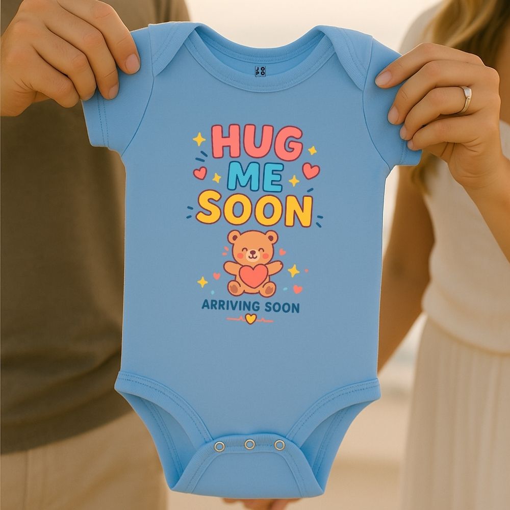Hug Me Soon- Arriving Soon- Baby Romper - Pregnancy Announcement Idea