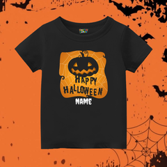 Custom 'NAME Happy Halloween' Jack-O'-Lantern Kids T-Shirt - Black