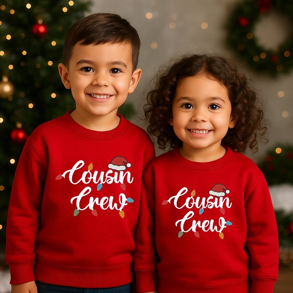 Cousin Crew Kids Christmas Sweatshirt – Festive Holiday Lights Design