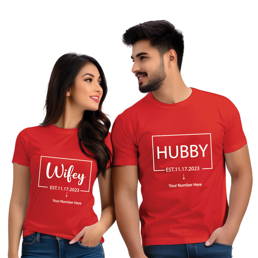Hubby & Wifey Half Sleeve Printed Couple T-shirt