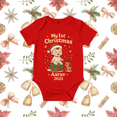 Cute Baby, Gift & Reindeer Design - Custom Name "My 1st Christmas 2025" Baby Romper