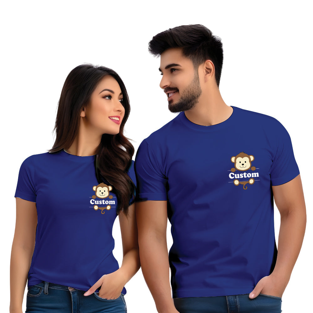 Half Sleeve Monkey Print Couple T Shirt