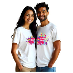 Couple's Happy Holi T-Shirts for a Joyful Celebration -  Matching Holi T-Shirts for Couples