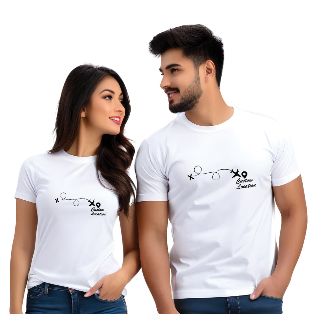 Half Sleeve Printed Custom Located Couple T-shirt