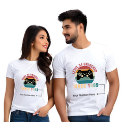 Half Sleeve Level Unlocked Print Couple T Shirt