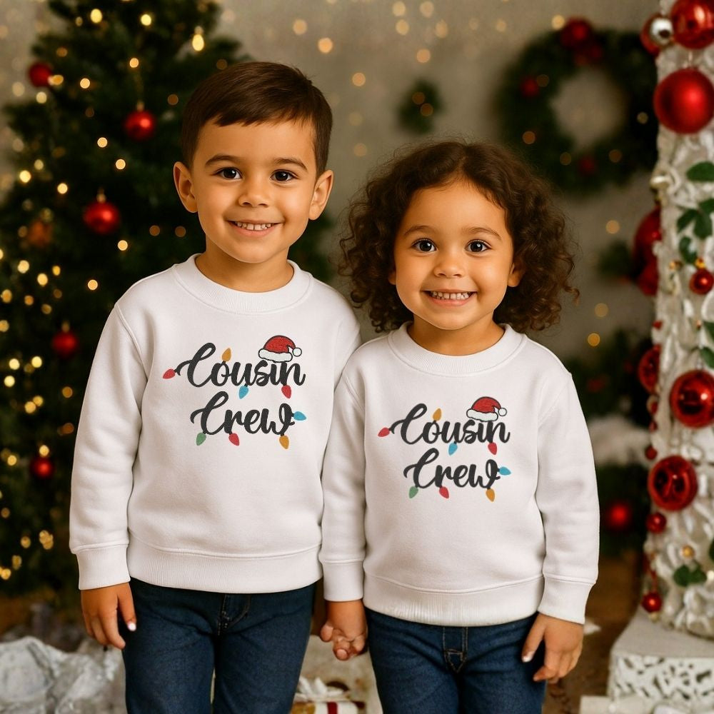 Cousin Crew Kids Christmas Sweatshirt – Festive Holiday Lights Design