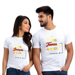 Half Sleeve Zodiac Print Couple T shirt