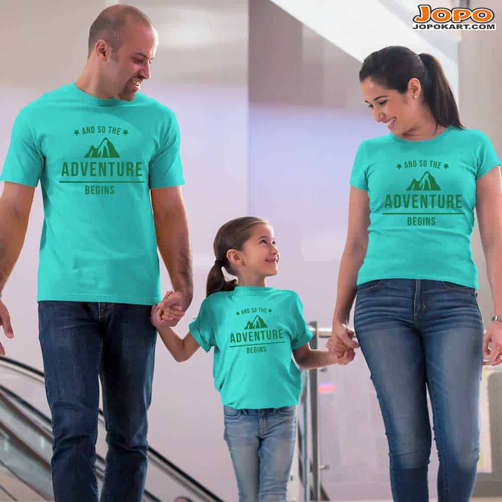 Adventure Begin Family T-Shirts Set of 3 & 4 for Mom, Dad, Daughter & Son