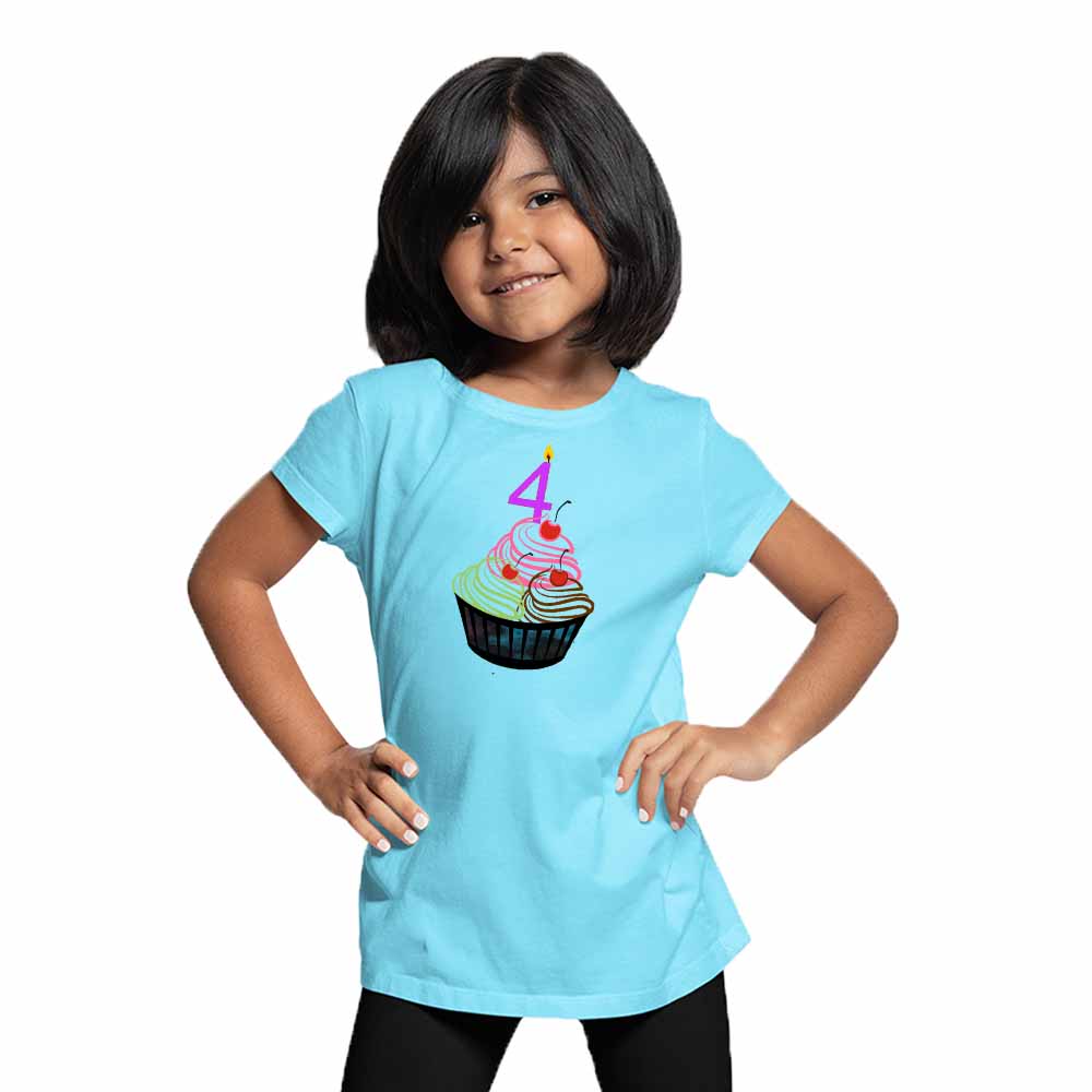 Cup cake designed 4rd Birthday Theme Kids T-shirt