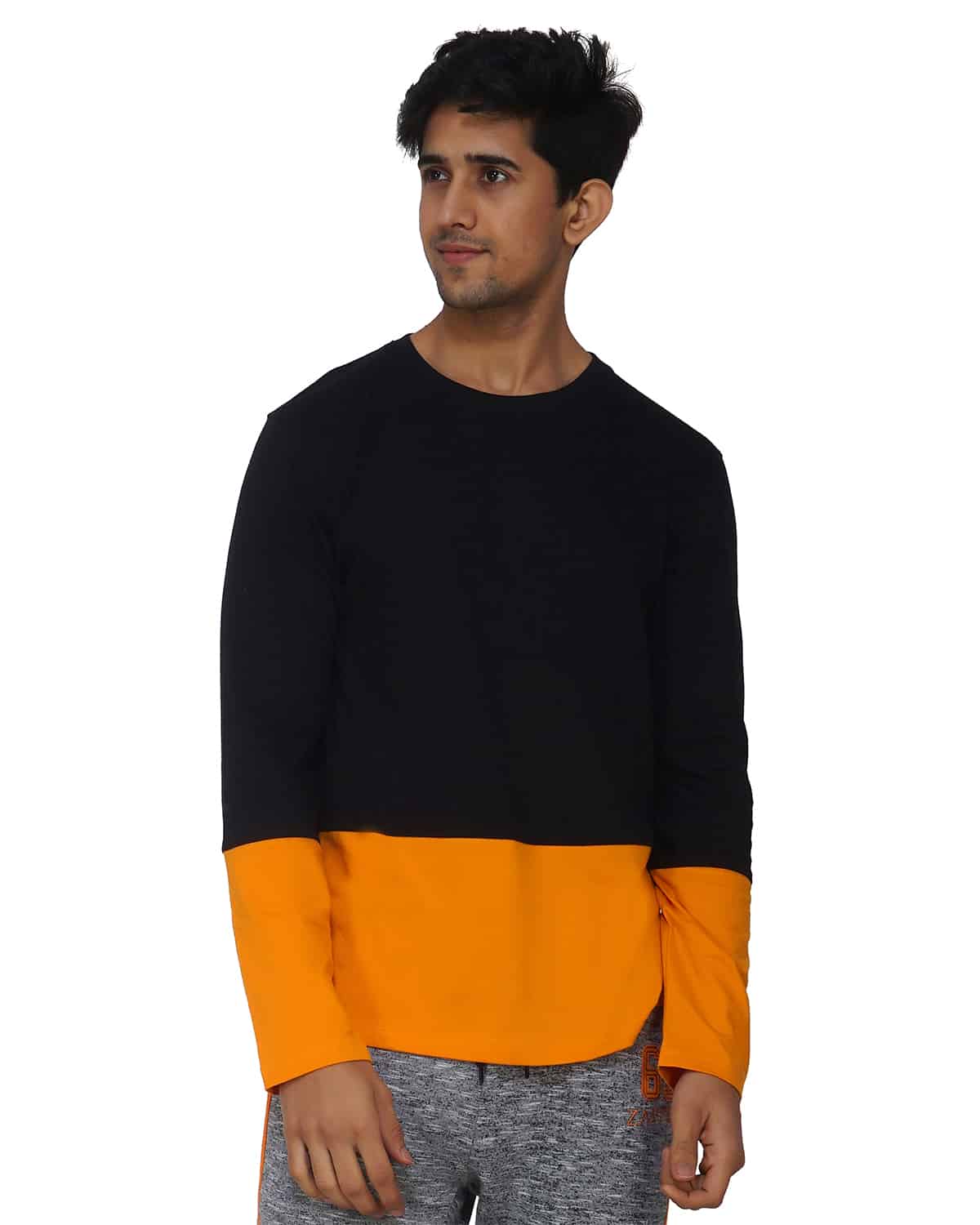 Color Block Long Sleeve Crew Neck Tee