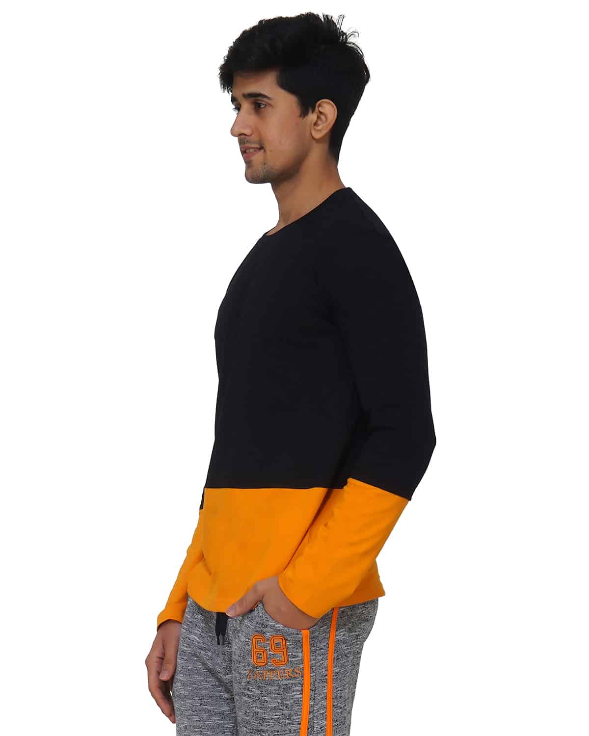 Color Block Long Sleeve Crew Neck Tee