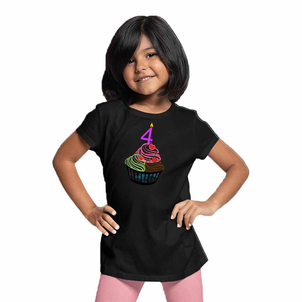 Cup cake designed 4rd Birthday Theme Kids T-shirt