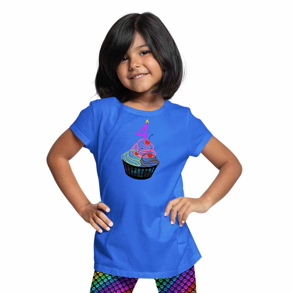 Cup cake designed 4rd Birthday Theme Kids T-shirt