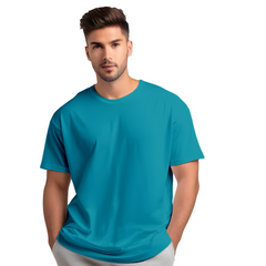 Drop Shoulder Oversized Plain Men's T-shirt - Indigo Blue