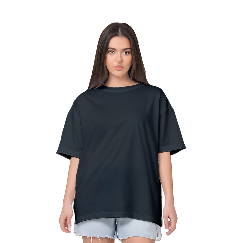 Drop Shoulder Women's Plain T Shirt-Blue grey