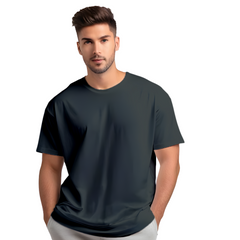 Drop Shoulder Oversized Plain Men's T-shirt in Blue Grey
