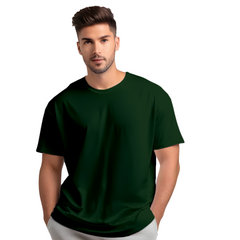Drop Shoulder Oversized Plain Men's T-shirt in Bottle Green