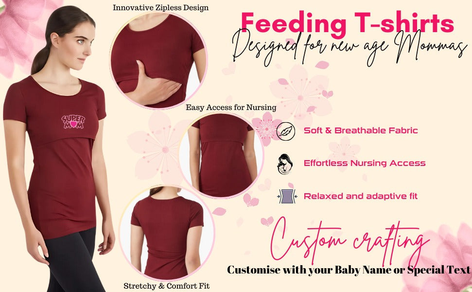 Feeding Maternity T Shirts,Nursing Round Neck Half Sleeve T Shirt