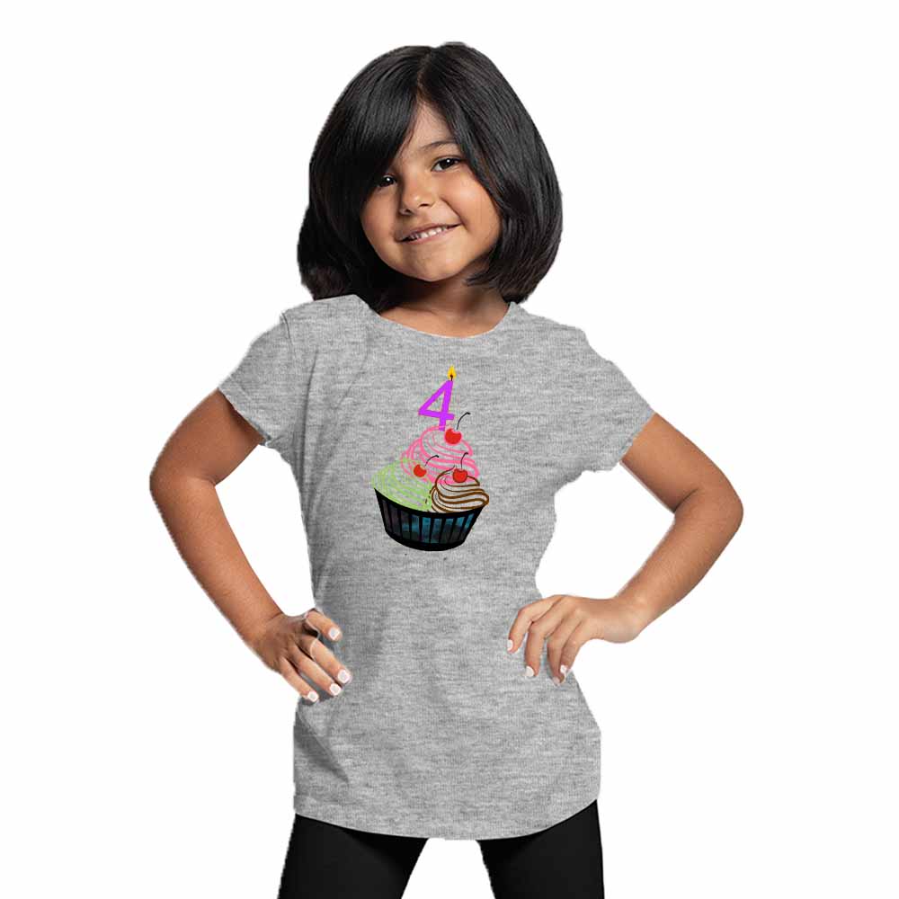 Cup cake designed 4rd Birthday Theme Kids T-shirt