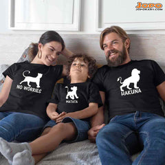 Hakuna Matata - Lion King Theme Matching Family T-Shirts Set of 3 for Mom, Dad, Son and Daughter