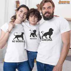 Hakuna Matata - Lion King Theme Matching Family T-Shirts Set of 3 for Mom, Dad, Son and Daughter