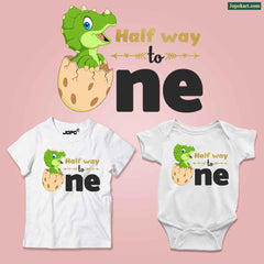 Dino Half Way to One Half Birthday Onesie or T Shirt Kid Boy and Girl 6months