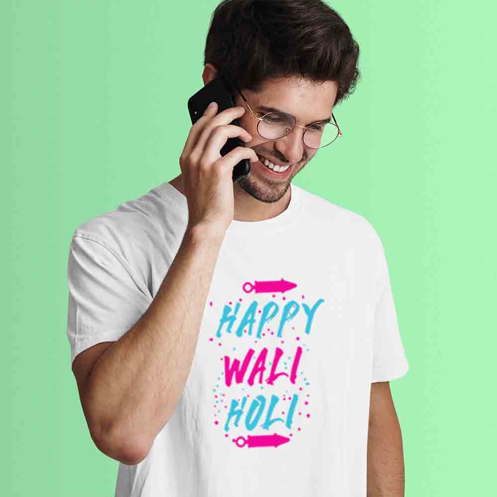 Happy Wali Holi Matching Tshirts (Set of 2 3 4 5 ) - White
