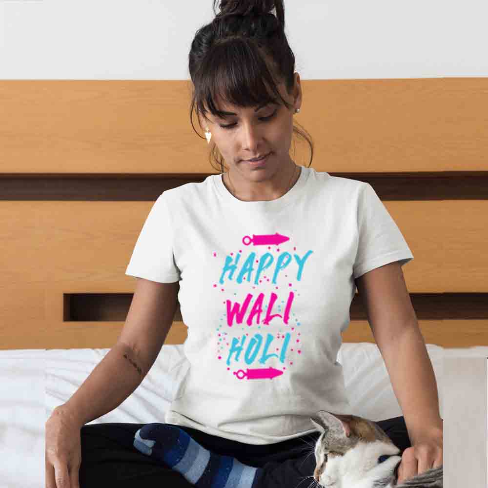 Happy Wali Holi Matching Tshirts (Set of 2 3 4 5 ) - White