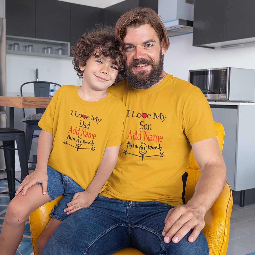 I love Dad Son This Much Matching T-Shirt Customized Name