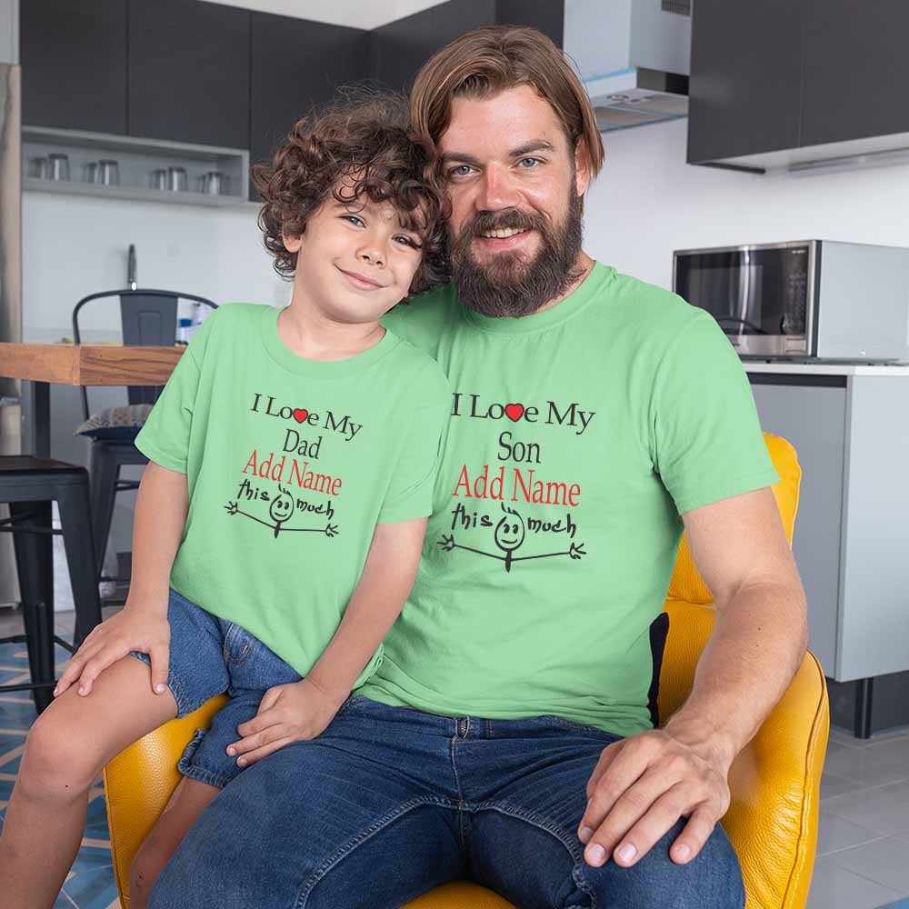 I love Dad Son This Much Matching T-Shirt Customized Name