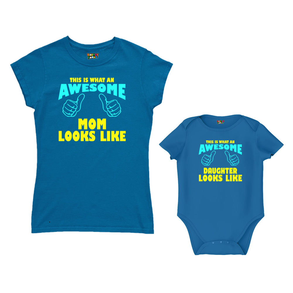 First Mother's Day customised Mom T Shirt and Romper For Indigo Blue