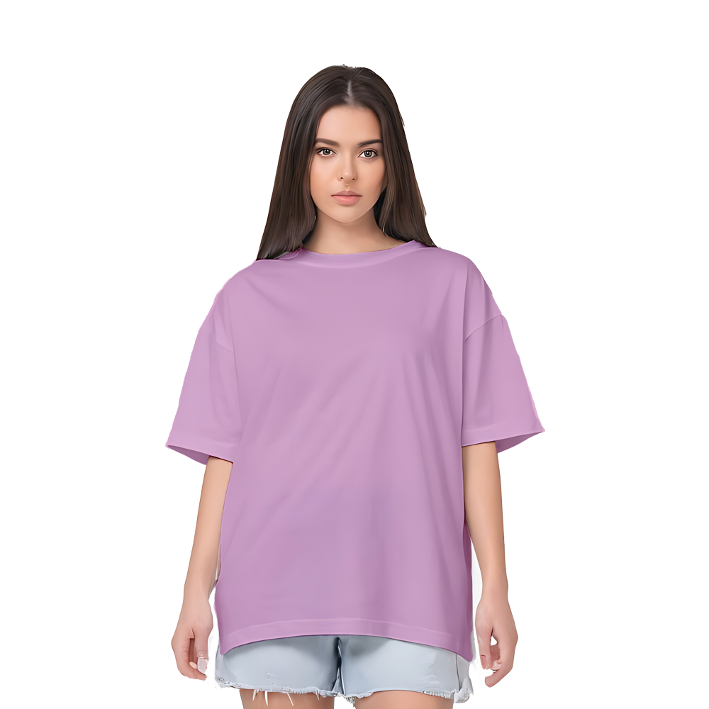 Drop Shoulder Women's Plain T Shirt-Lavender