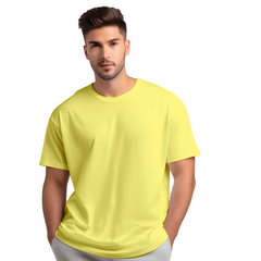 Drop Shoulder Oversized Plain Men's T-shirt in Light Yellow