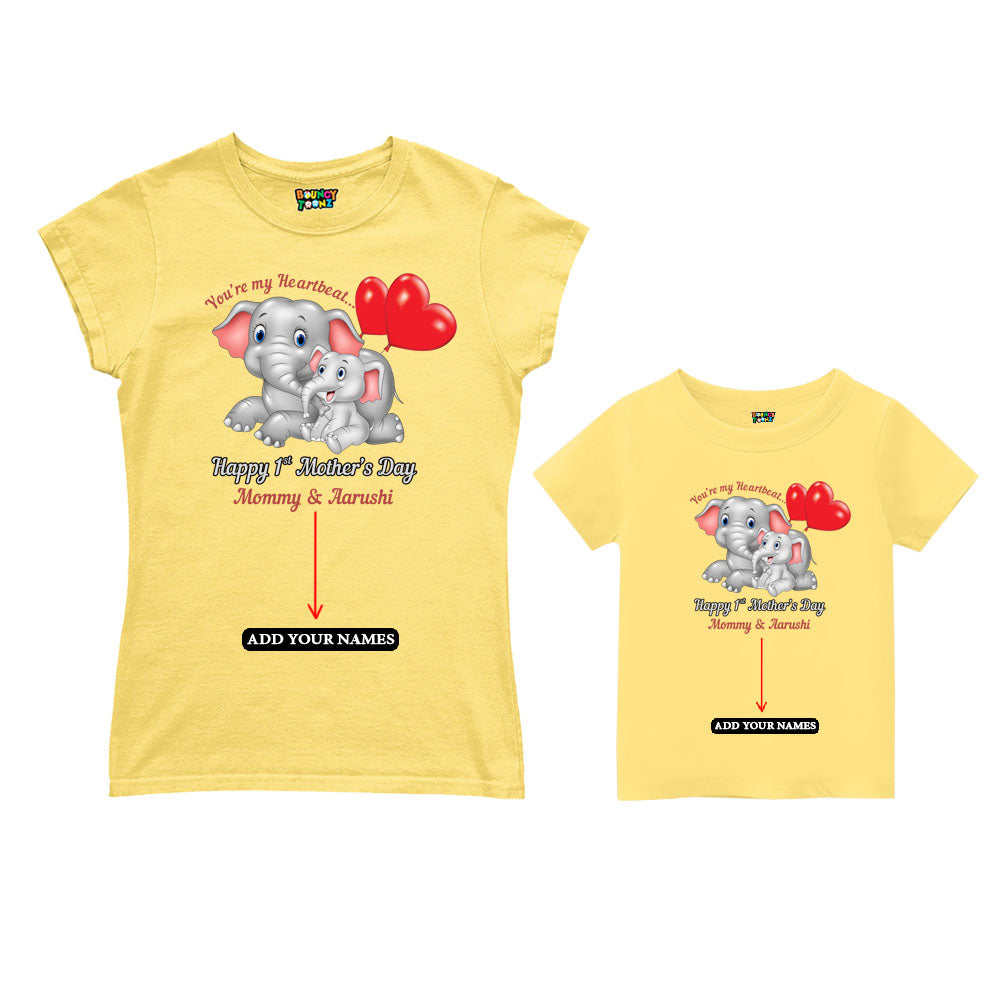 First Mother's Day Mom and kids customised T-shirts For Yellow