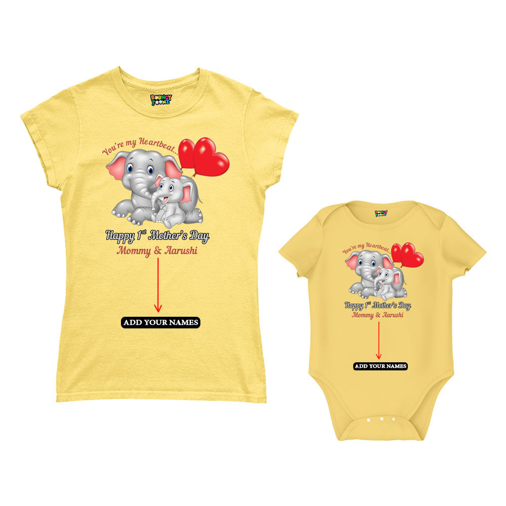 First Mother's Day customised Mom T Shirt and Romper For Yellow