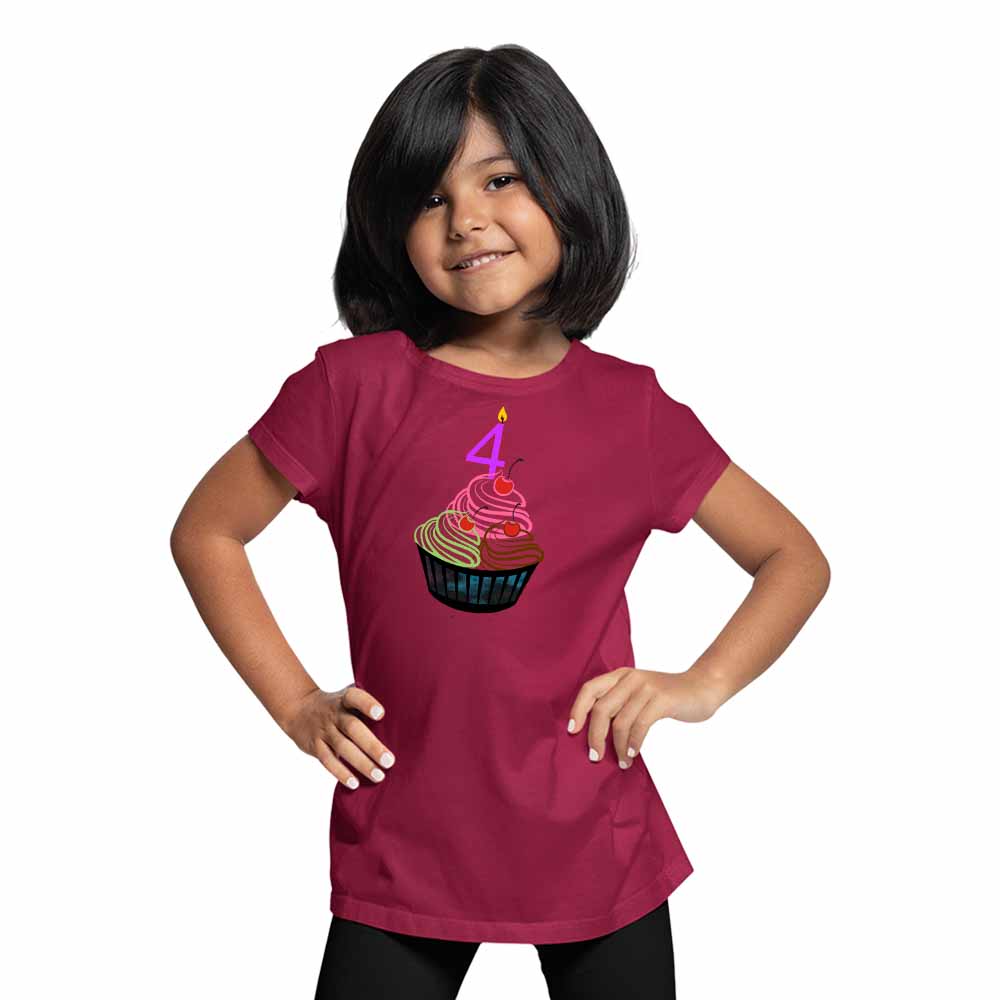 Cup cake designed 4rd Birthday Theme Kids T-shirt
